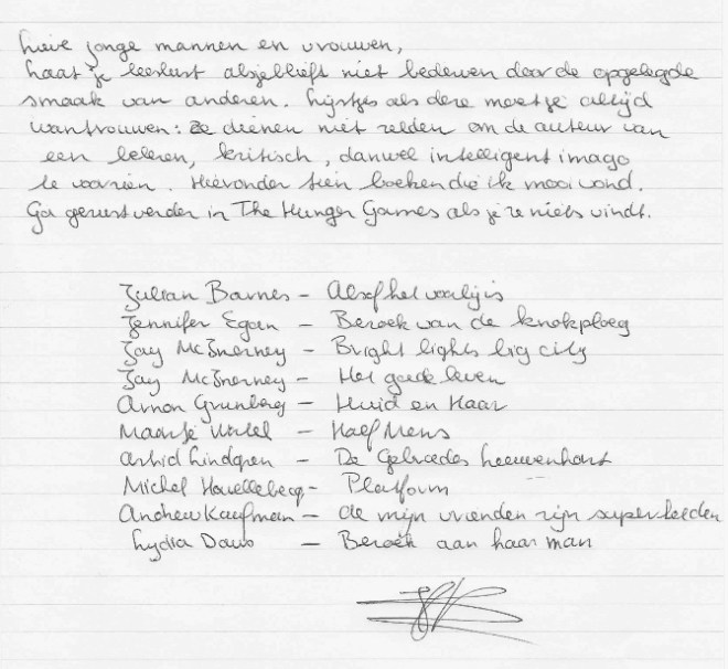 Boekenlijst-Hanna-Bervoets-handschrift-WritLit-Nick-Muller-HP-De-Tijd