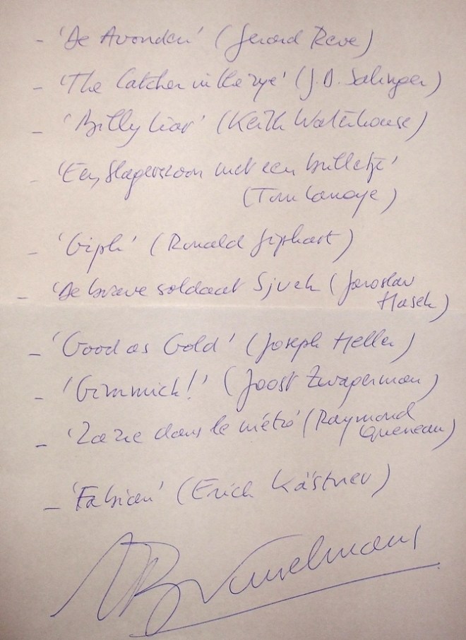 Handschrift-Herman-Brusselmans-leeslijst-voor-HP-De-Tijd-Nick-Muller