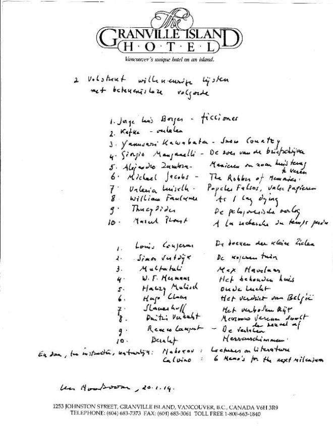 Leeslijst-handschrift-van-Cees-Nooteboom-Nick-Muller-HP-De-Tijd