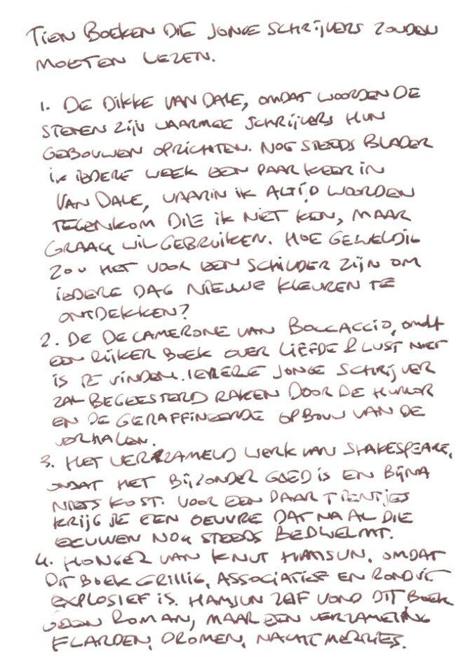Leeslijst-Ronald-Giphart-handschrift-voor-HP-De-Tijd-Nick-Muller-deel-1