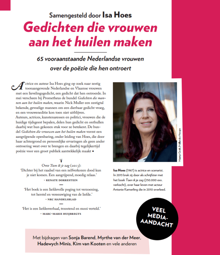Gedichten vrouwen huilen Isa Hoes prometheus gedichten Nick Muller poëzie bloemlezing Sonja Barend Kim van Kooten Astrid Joosten